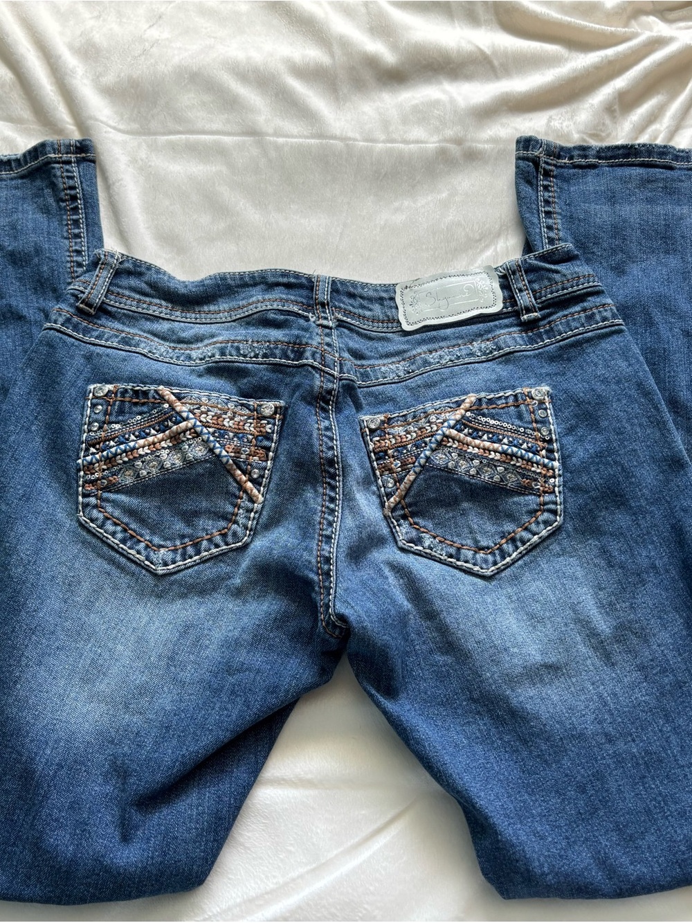 Shyanne Women's Blue Embroidered Rhinestone Shy Bootcut Jeans Sz:28x30 - Picture 5 of 13